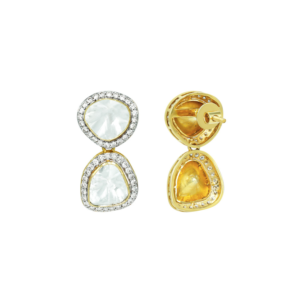 Double Drop Polki Earrings with Diamond Halos